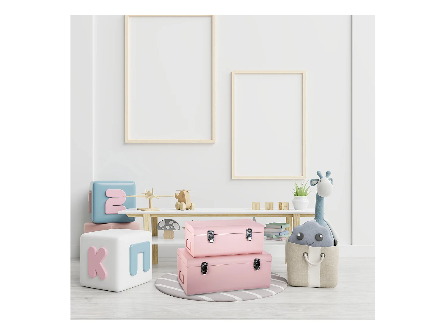 WELL HOME - Lot de 2 malles en métal rose