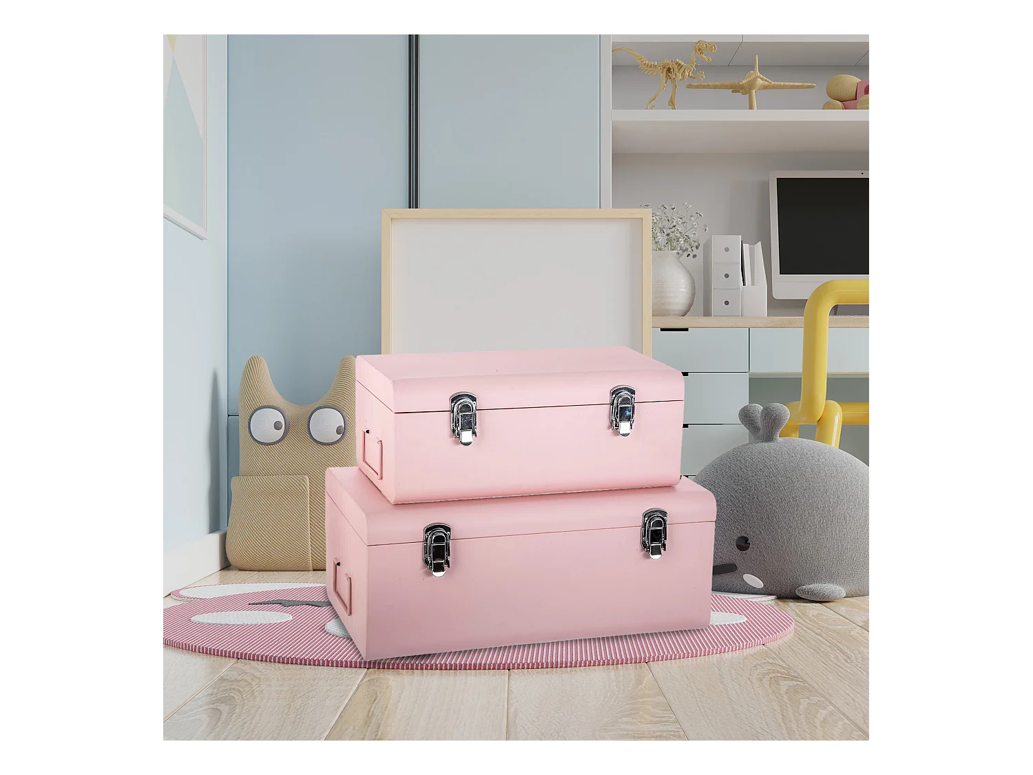 WELL HOME - Lot de 2 malles en métal rose