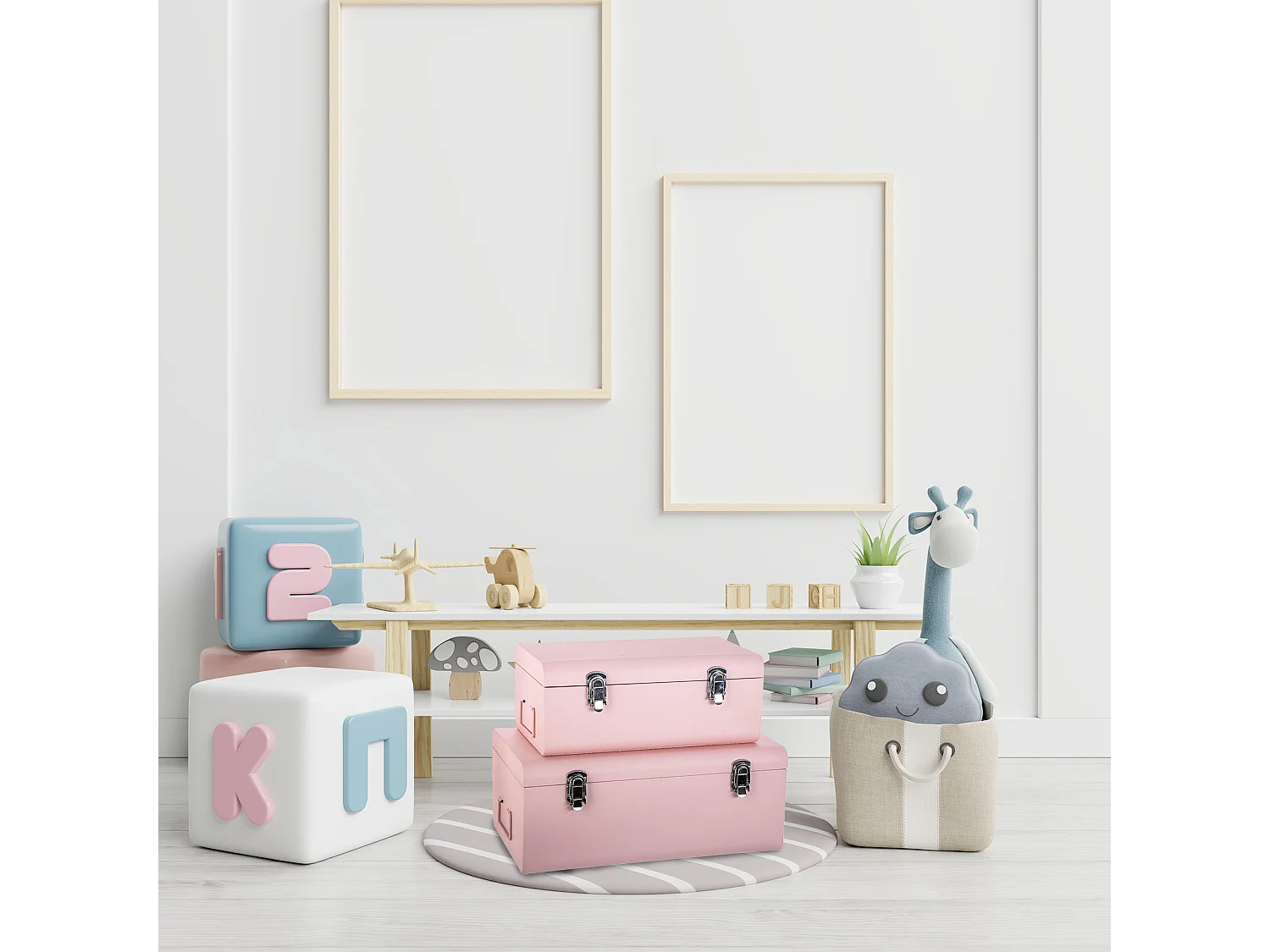 WELL HOME - Lot de 2 malles en métal rose