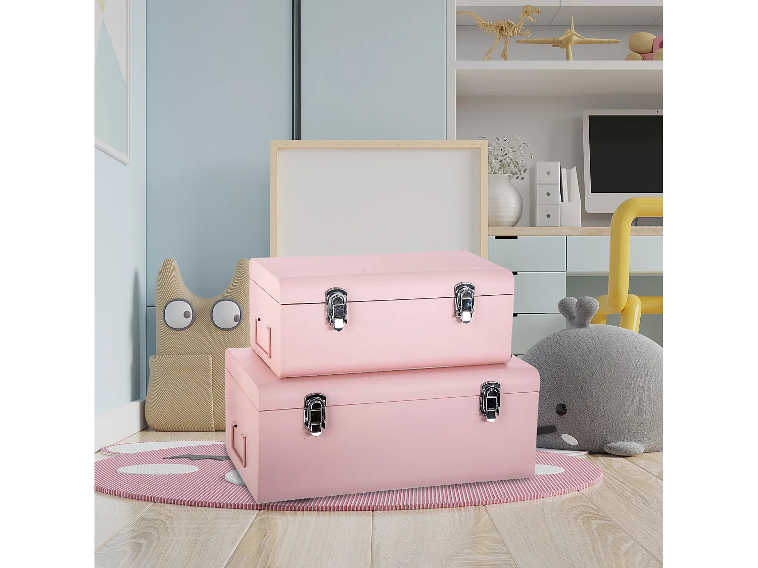 WELL HOME - Lot de 2 malles en métal rose