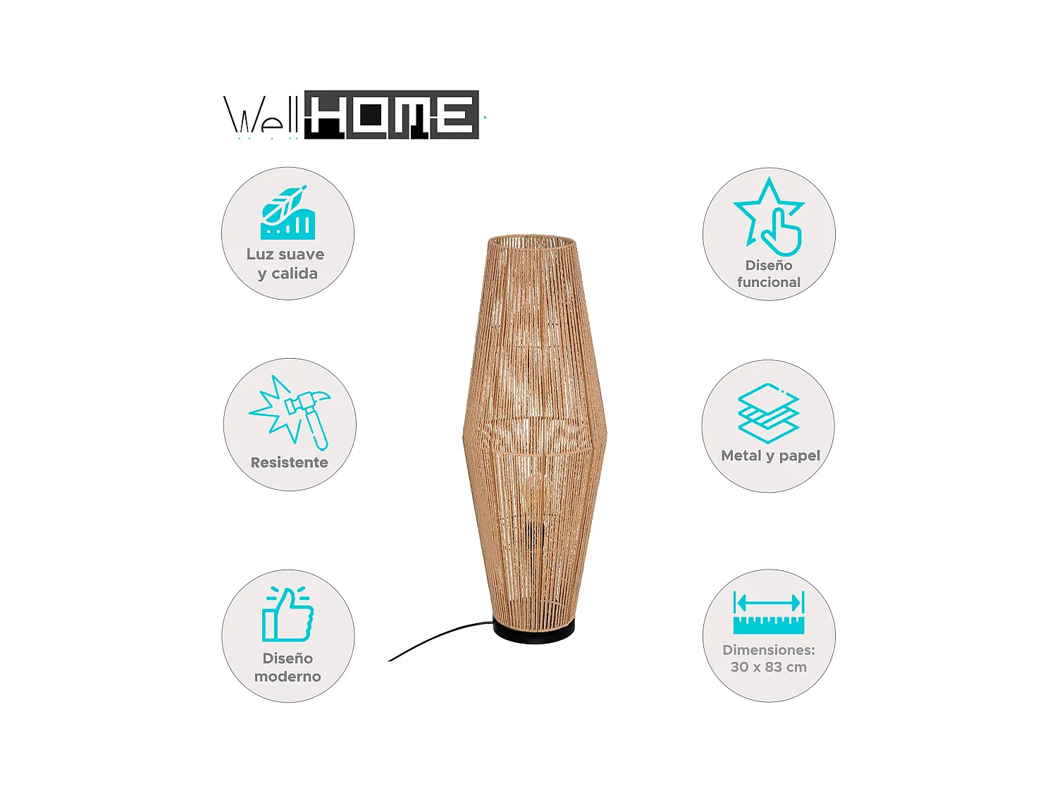 WELL HOME - Lampadaire "Aissa", métal et papier