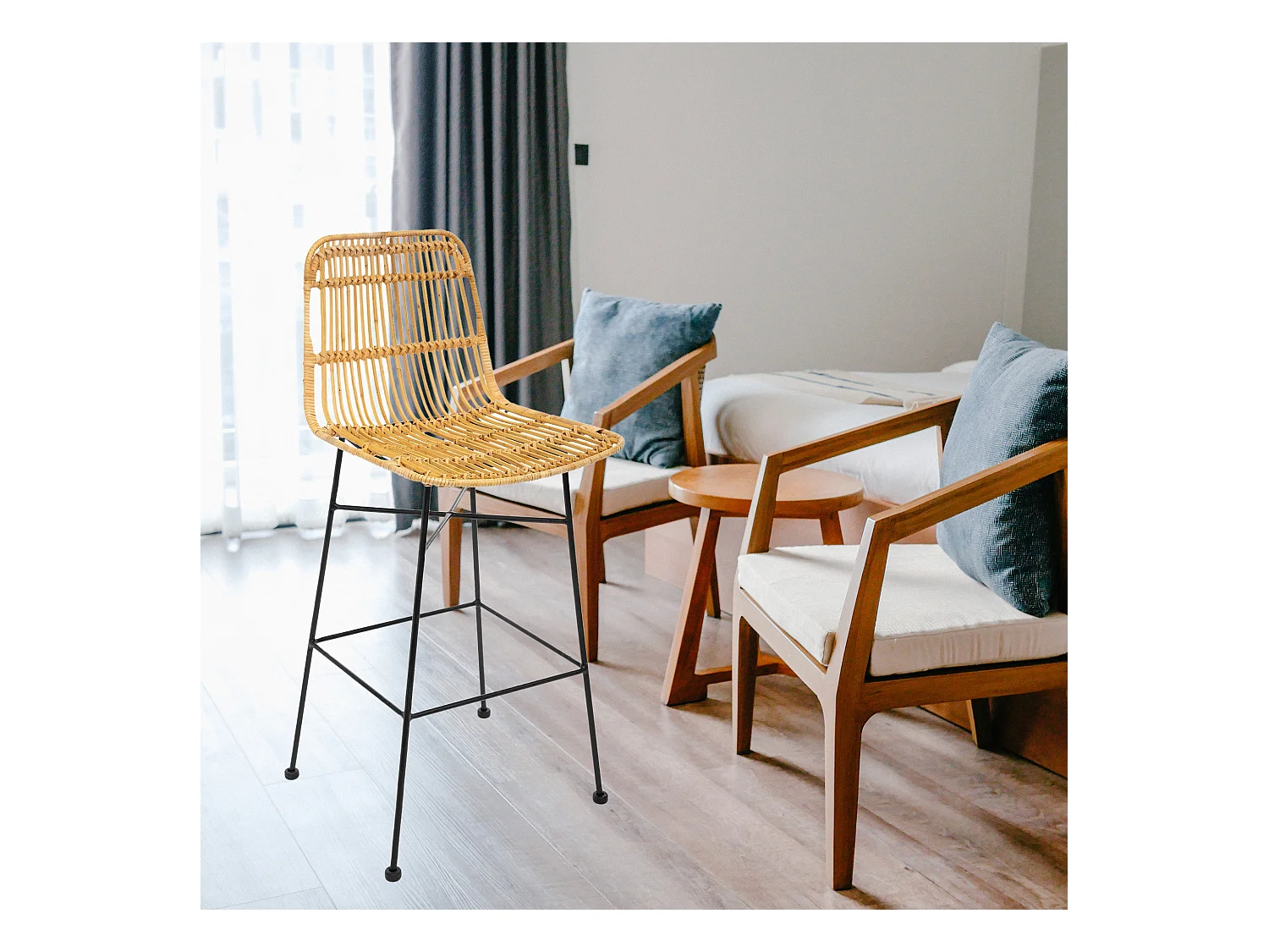 WELL HOME - Chaise de bar 'Kubu', métal et rotin