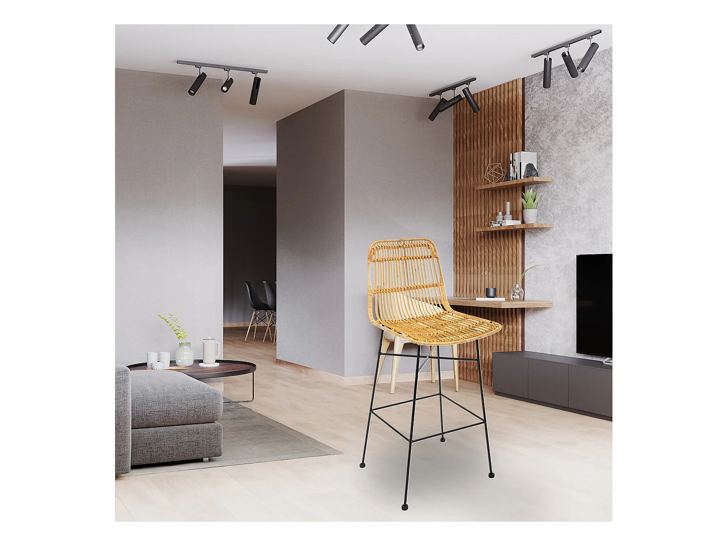 WELL HOME - Chaise de bar 'Kubu', métal et rotin