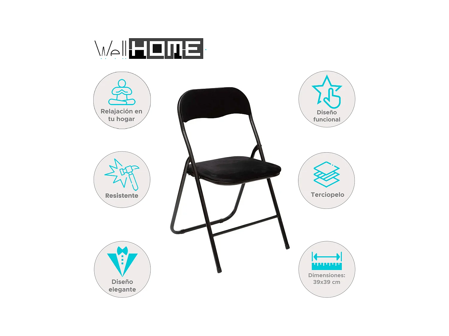 WELL HOME - Chaise pliante en velours noir