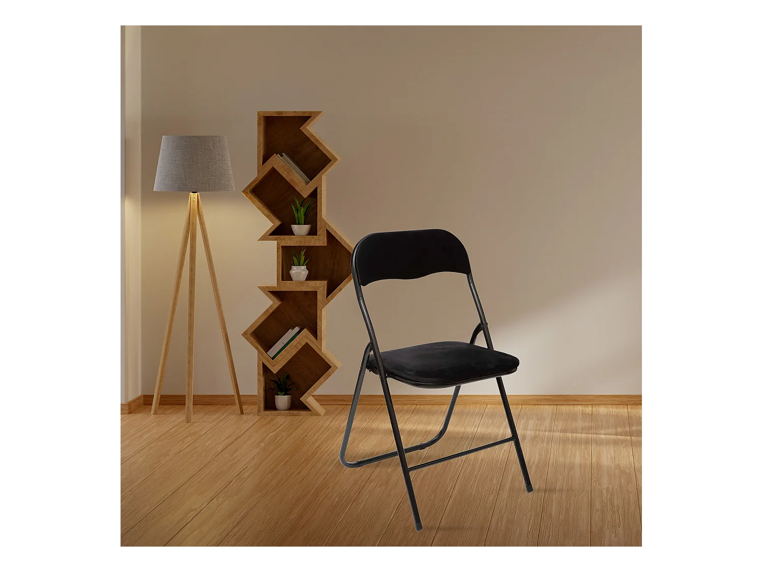 WELL HOME - Chaise pliante en velours noir