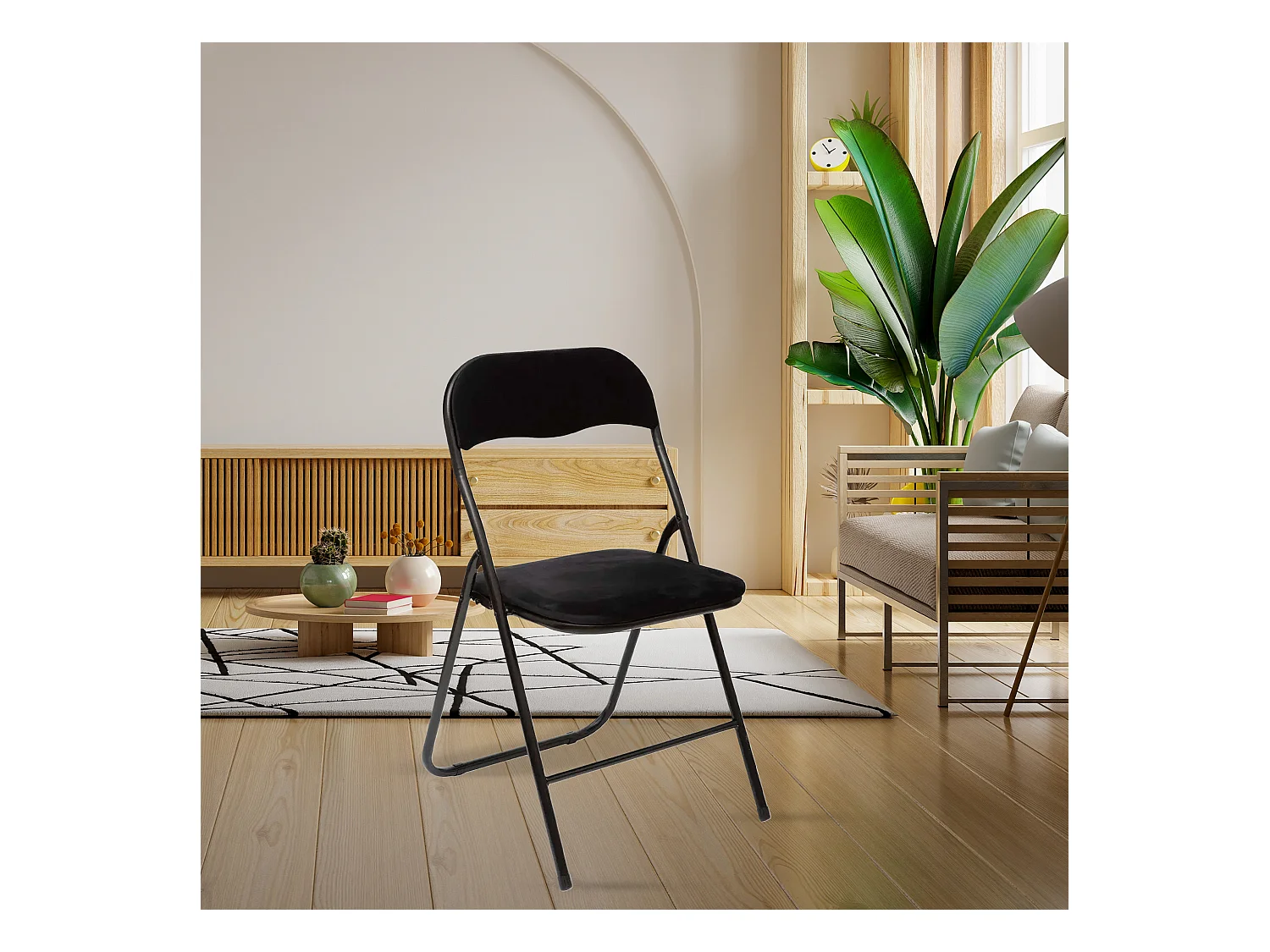 WELL HOME - Chaise pliante en velours noir