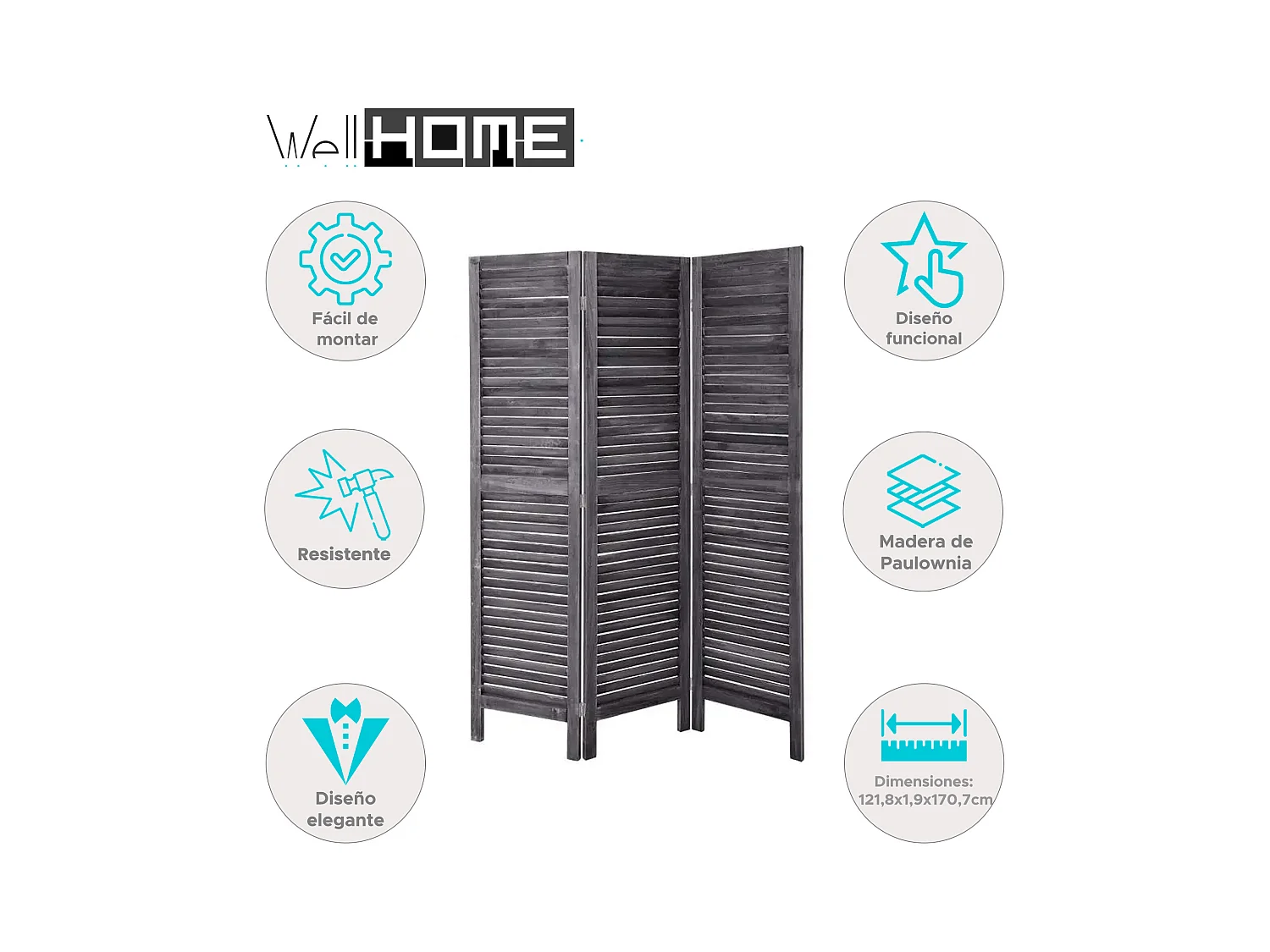 WELL HOME - Paravent en bois gris 121,8x1,9x170,7