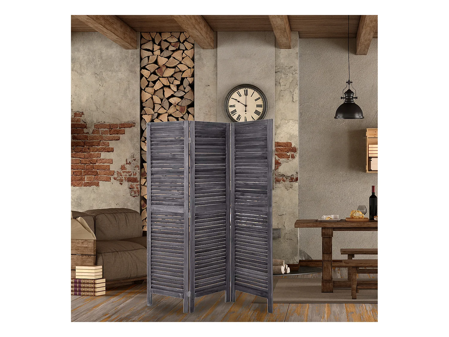 WELL HOME - Paravent en bois gris 121,8x1,9x170,7