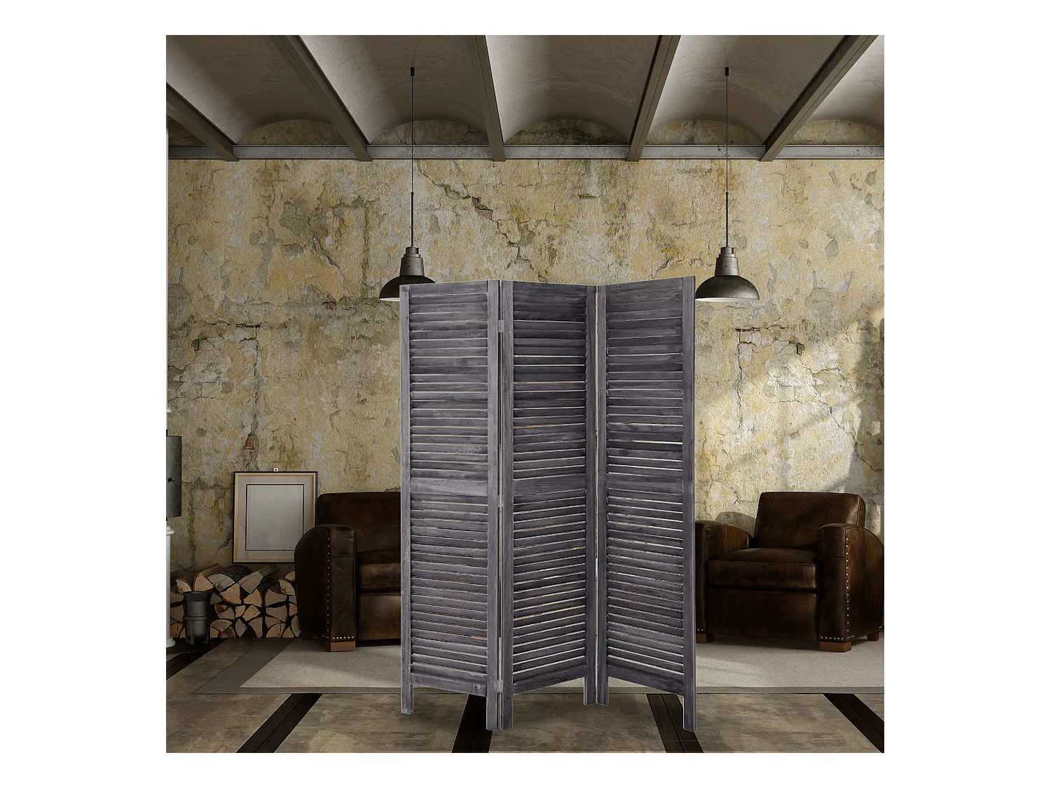 WELL HOME - Paravent en bois gris 121,8x1,9x170,7