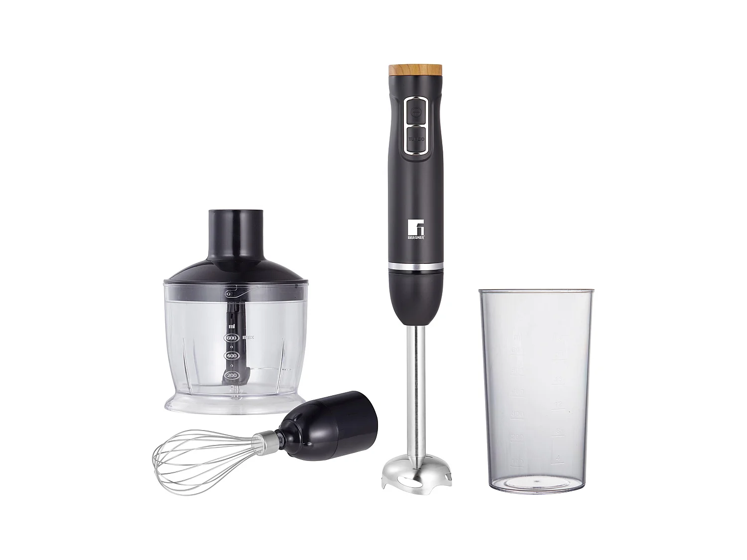 Mixeur plongeant OLIVAR 1000 W à 2 vitesses avec hachoir 600 ml, tige de mélange, tasse à mesurer Bergner 600 ml