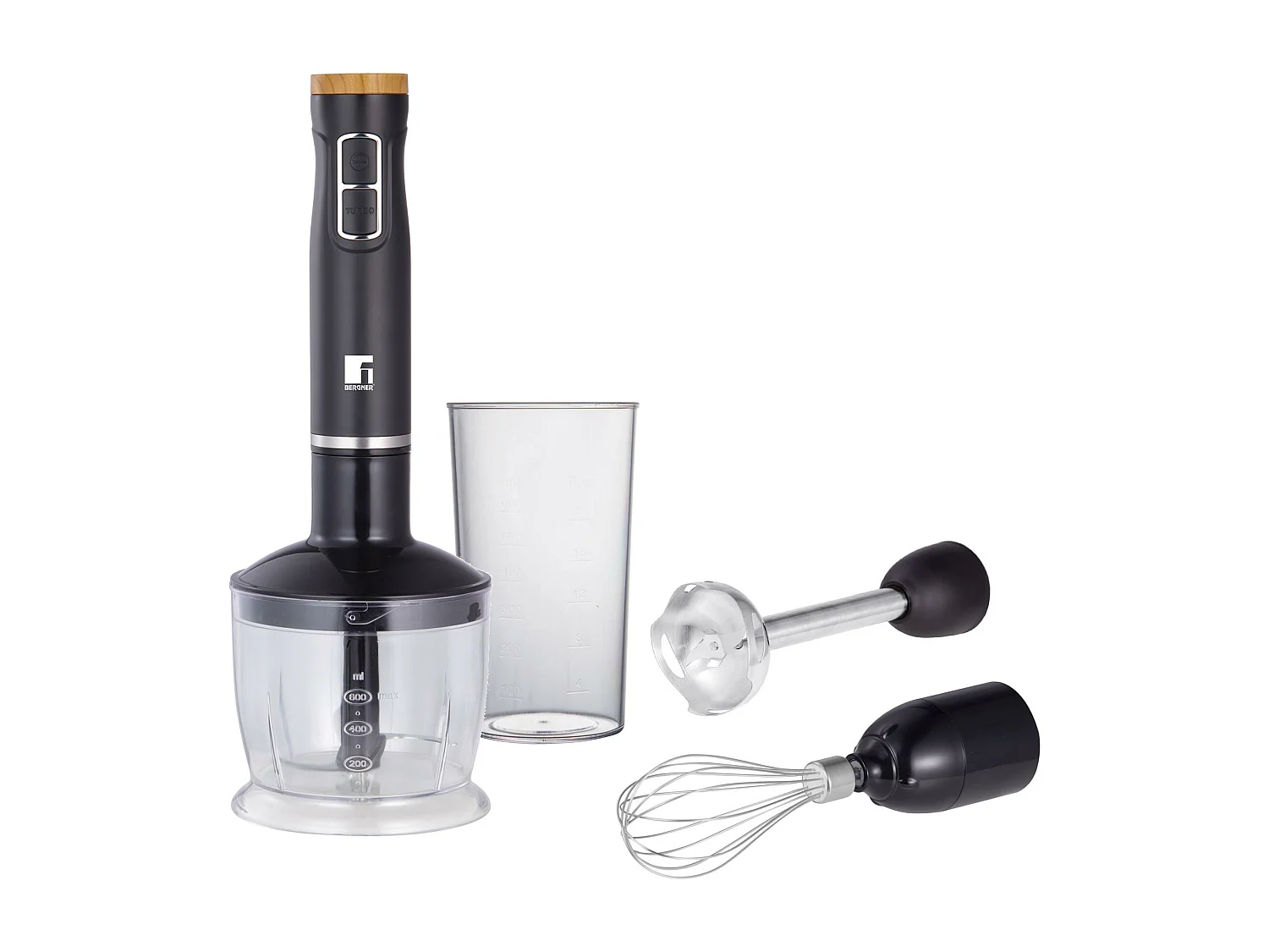 Mixeur plongeant OLIVAR 1000 W à 2 vitesses avec hachoir 600 ml, tige de mélange, tasse à mesurer Bergner 600 ml