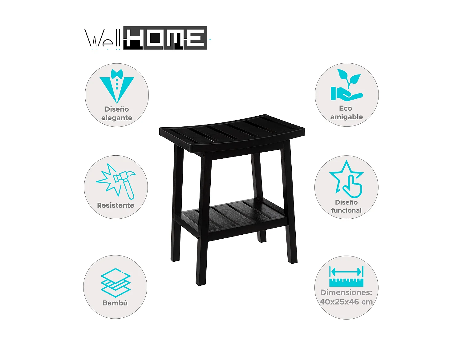 WELL HOME - Tabouret en bambou noir