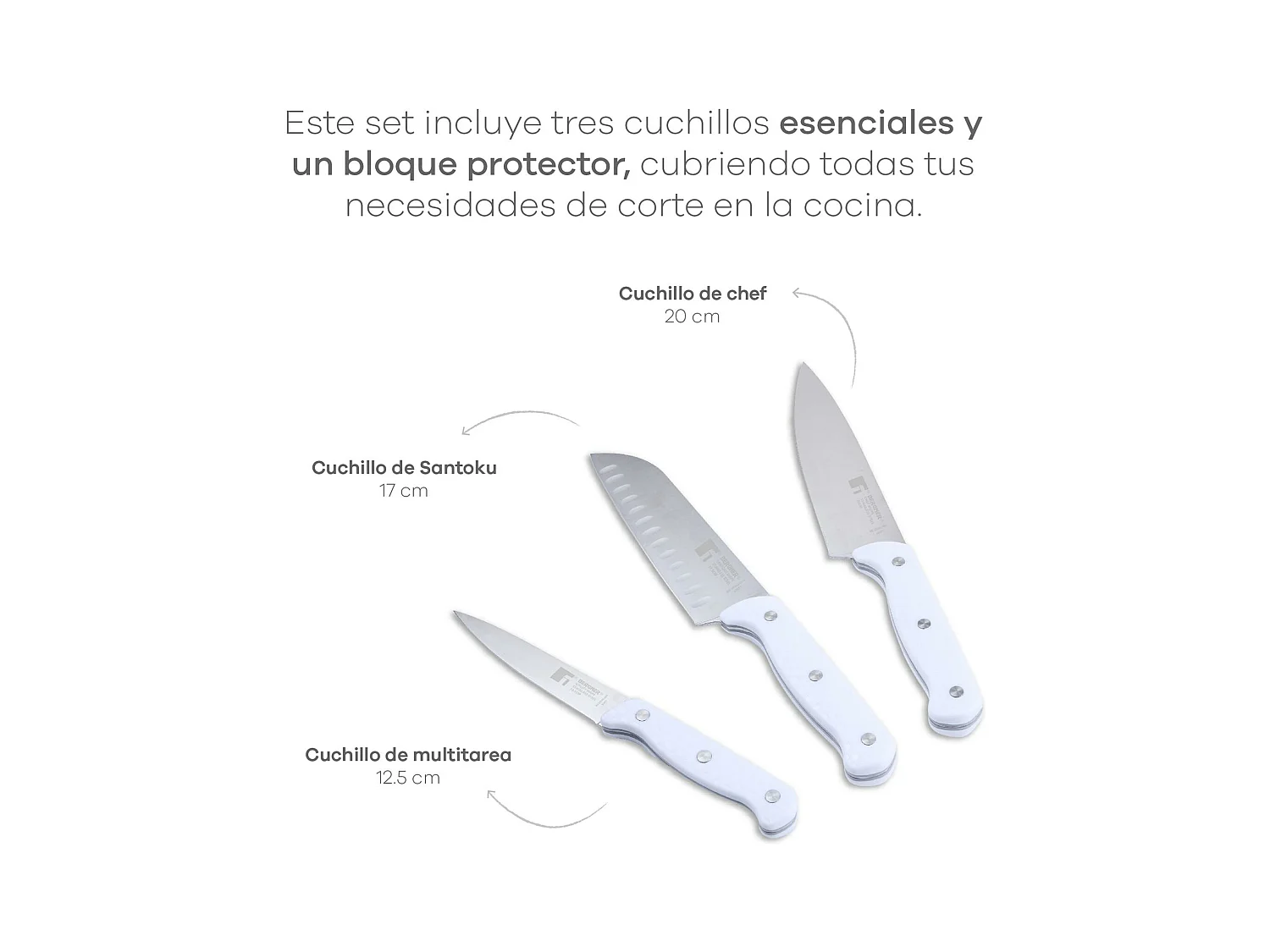 Coffret de 3 Couteaux (Chef + Santoku + Multiusage) avec Tacoma NATURELLEMENT en Acier Inox Bergner