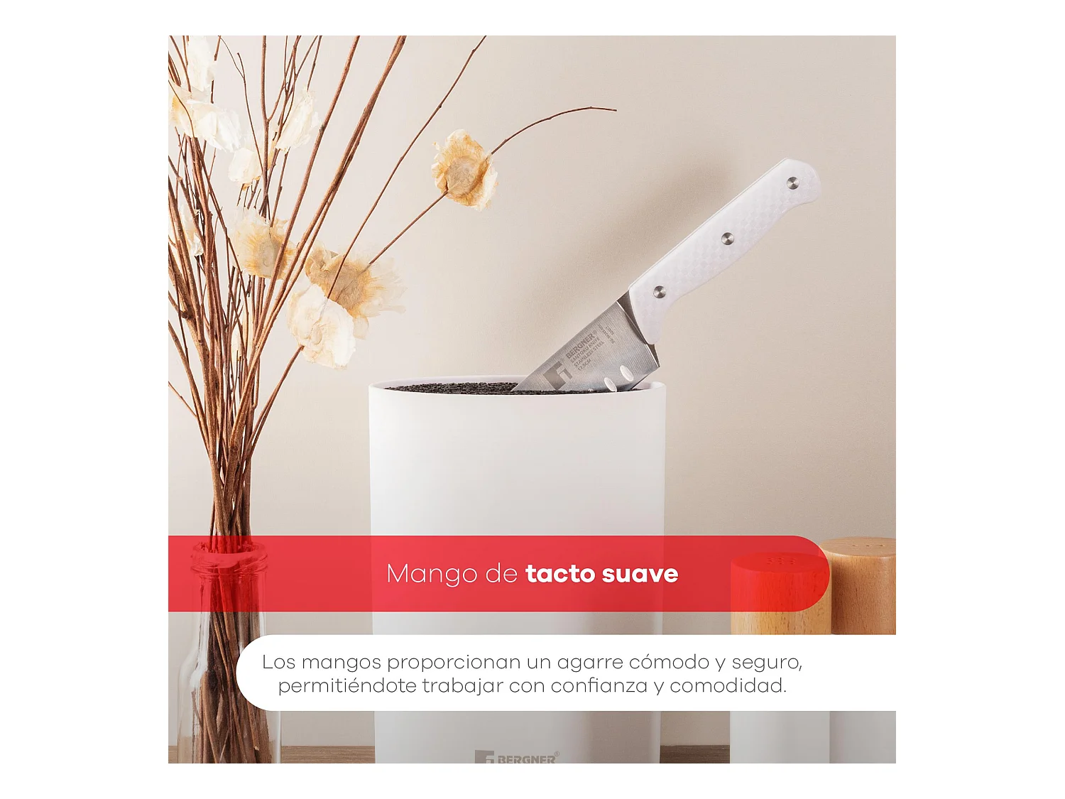 Coffret de 3 Couteaux (Chef + Santoku + Multiusage) avec Tacoma NATURELLEMENT en Acier Inox Bergner