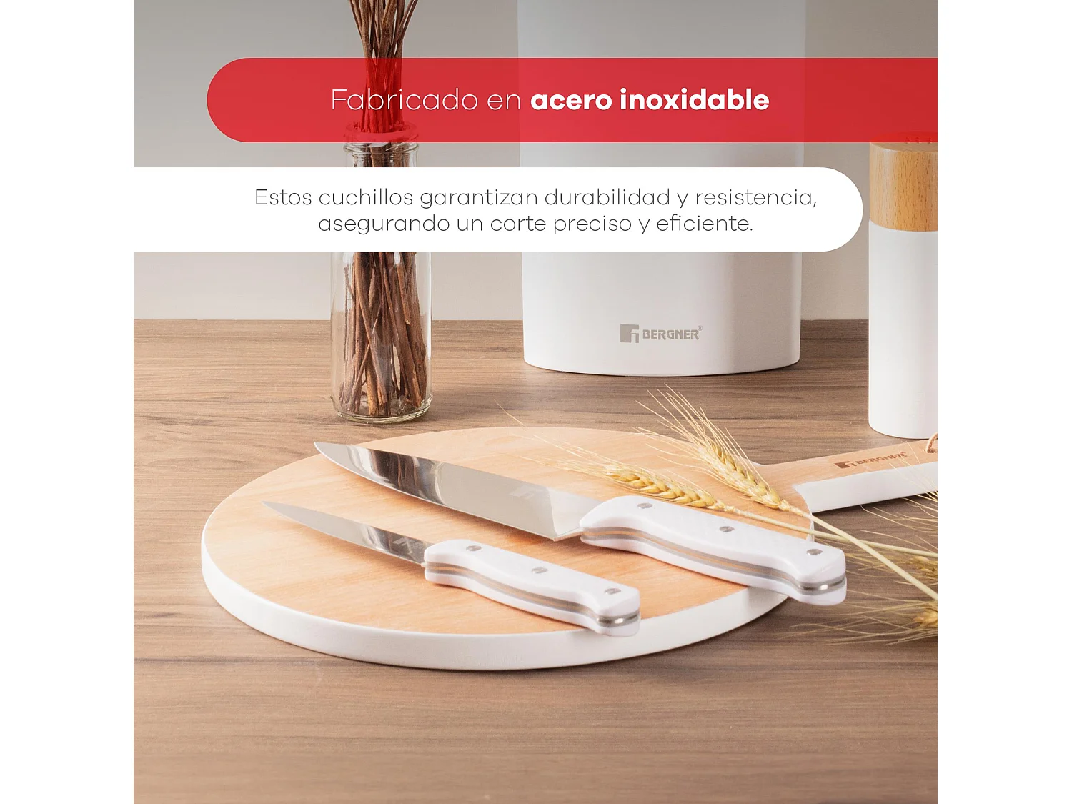 Coffret de 3 Couteaux (Chef + Santoku + Multiusage) avec Tacoma NATURELLEMENT en Acier Inox Bergner