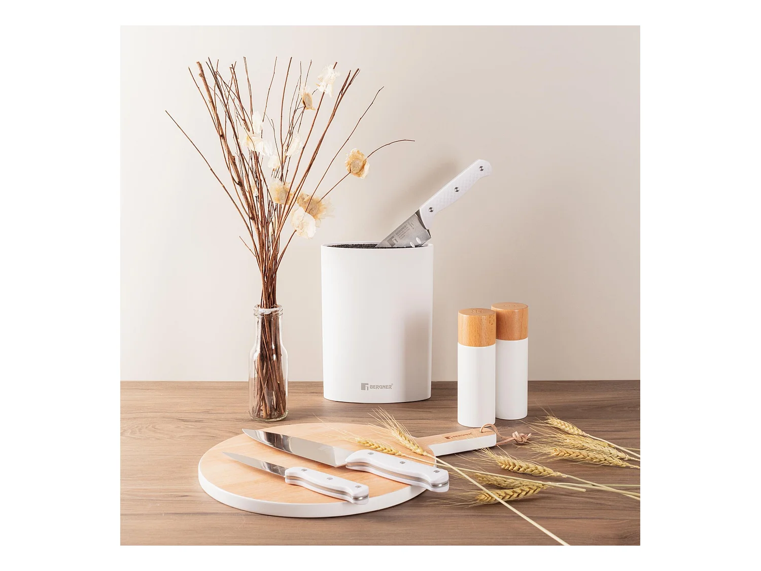 Coffret de 3 Couteaux (Chef + Santoku + Multiusage) avec Tacoma NATURELLEMENT en Acier Inox Bergner