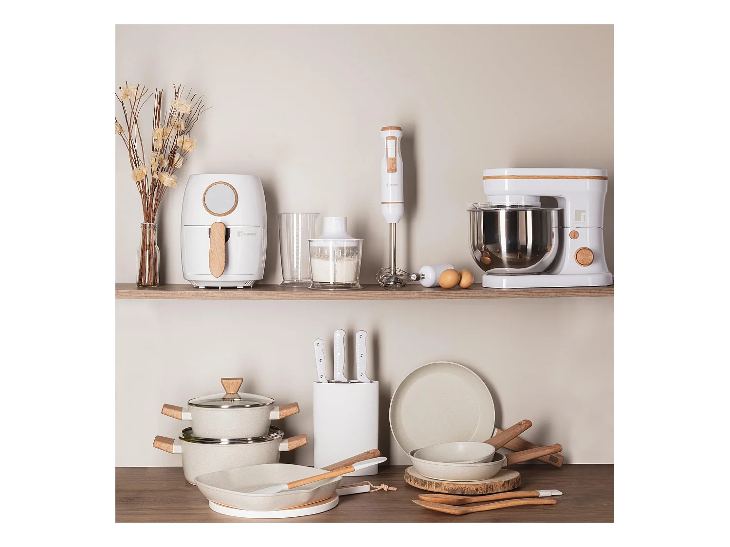 Coffret de 3 Couteaux (Chef + Santoku + Multiusage) avec Tacoma NATURELLEMENT en Acier Inox Bergner