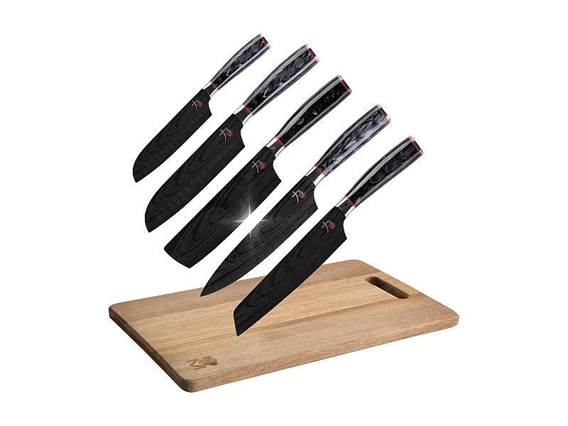 Set de 5 couteaux japonais TETSU et planche à découper 40x25x1,6cm MasterPRO