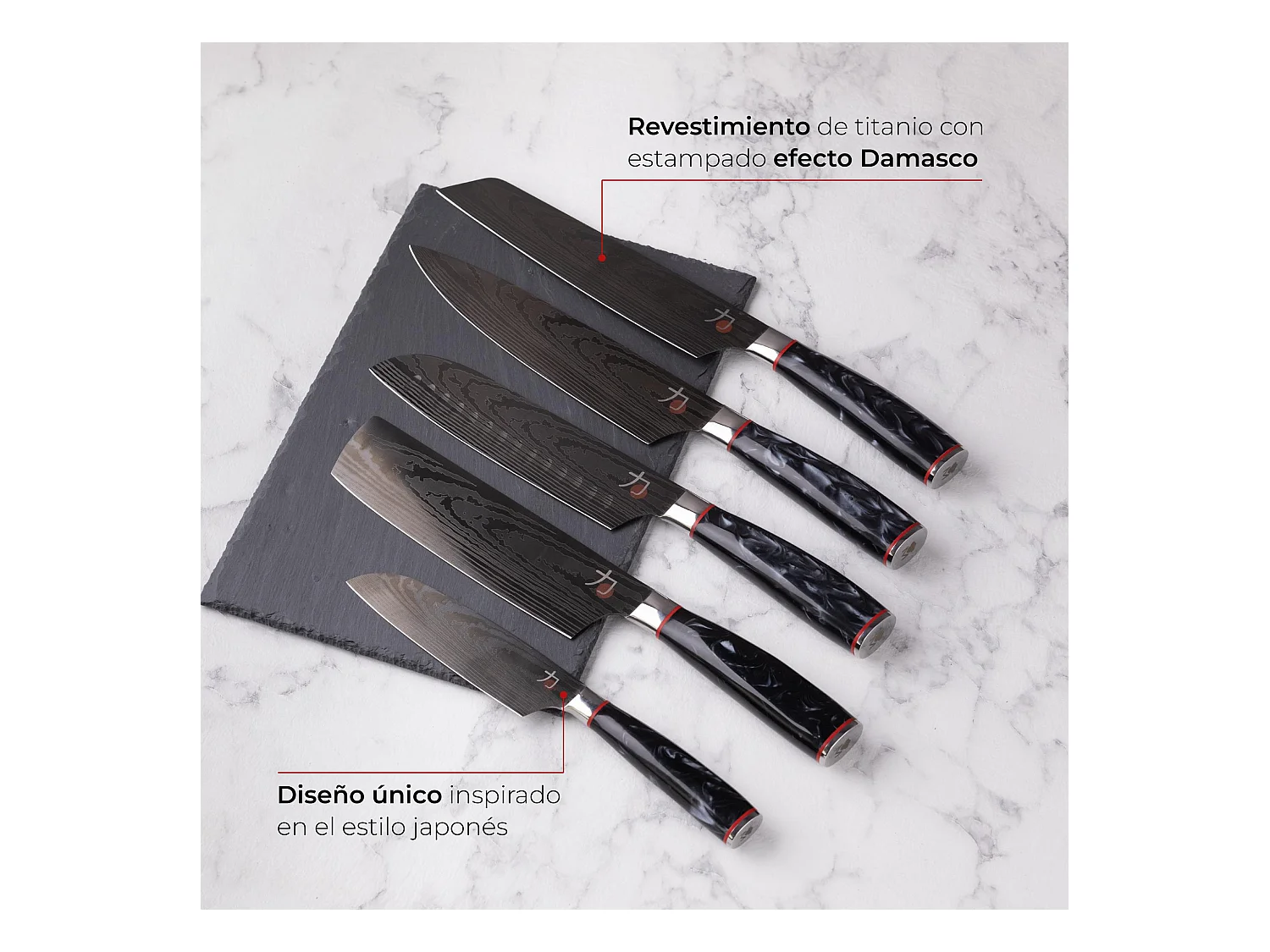 Set de 5 couteaux japonais TETSU et planche à découper 40x25x1,6cm MasterPRO