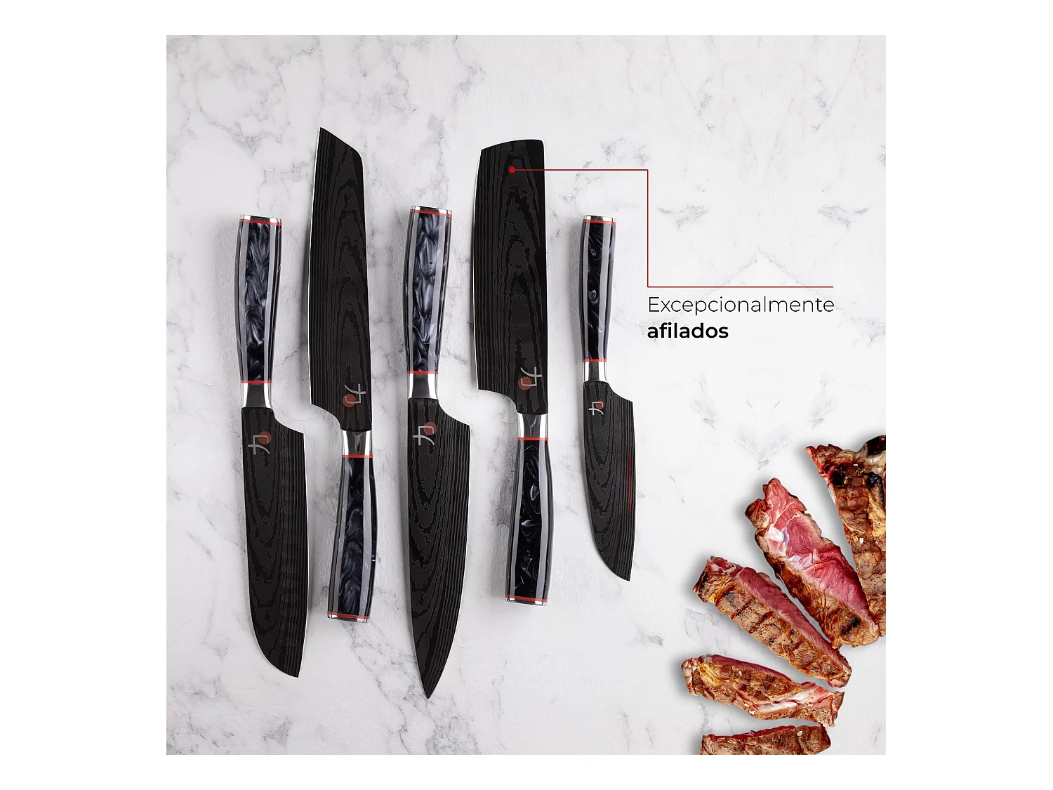 Set de 5 couteaux japonais TETSU et planche à découper 40x25x1,6cm MasterPRO