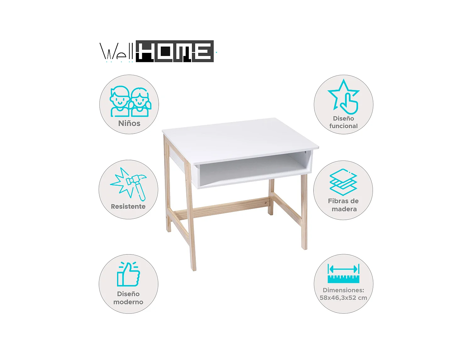 WELL HOME - Bureau enfant blanc simple et pratique