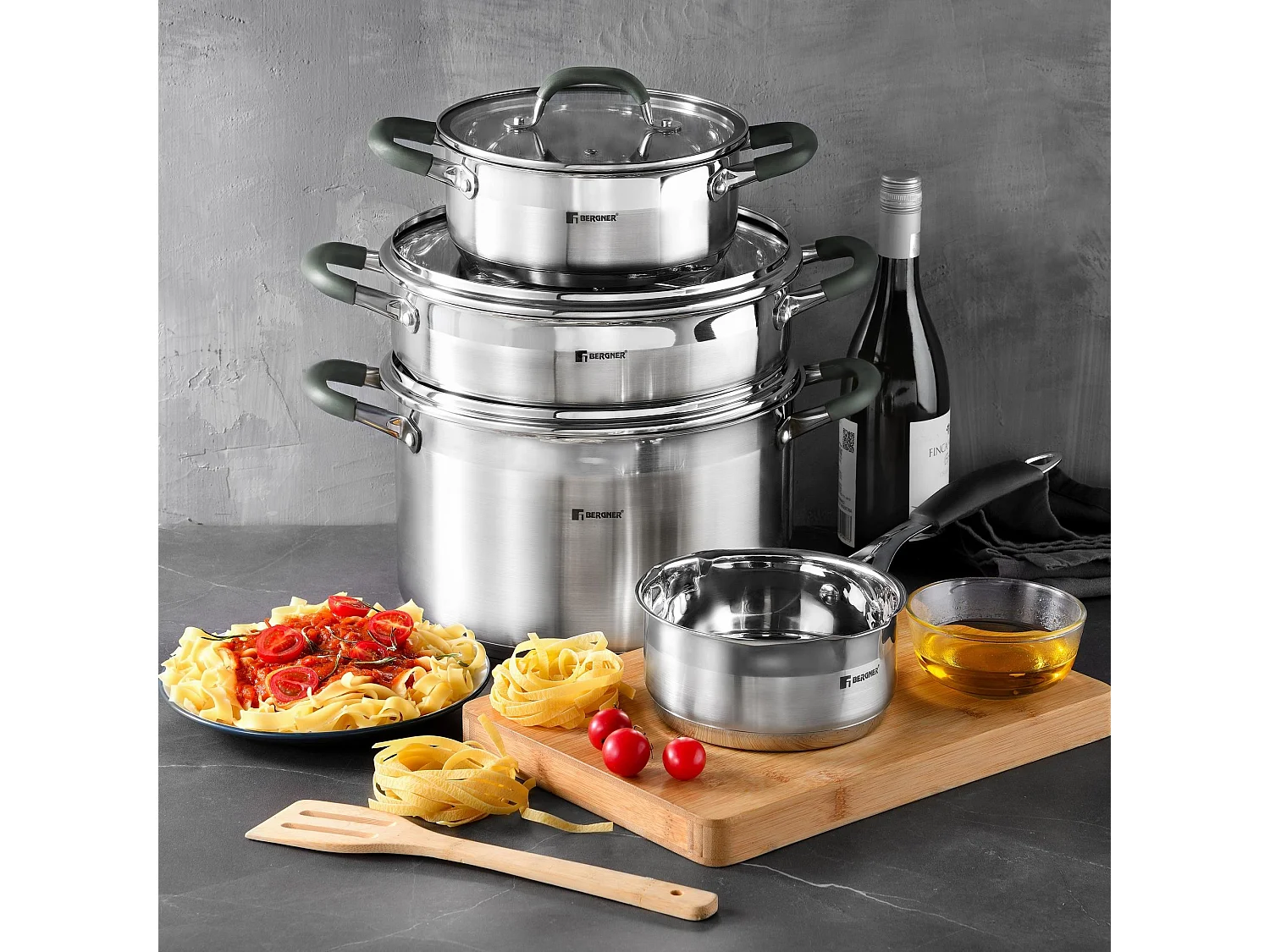 Marmite Ø28x16,5cm 9,5Len MIDNIGHT inox avec couvercle Bergner