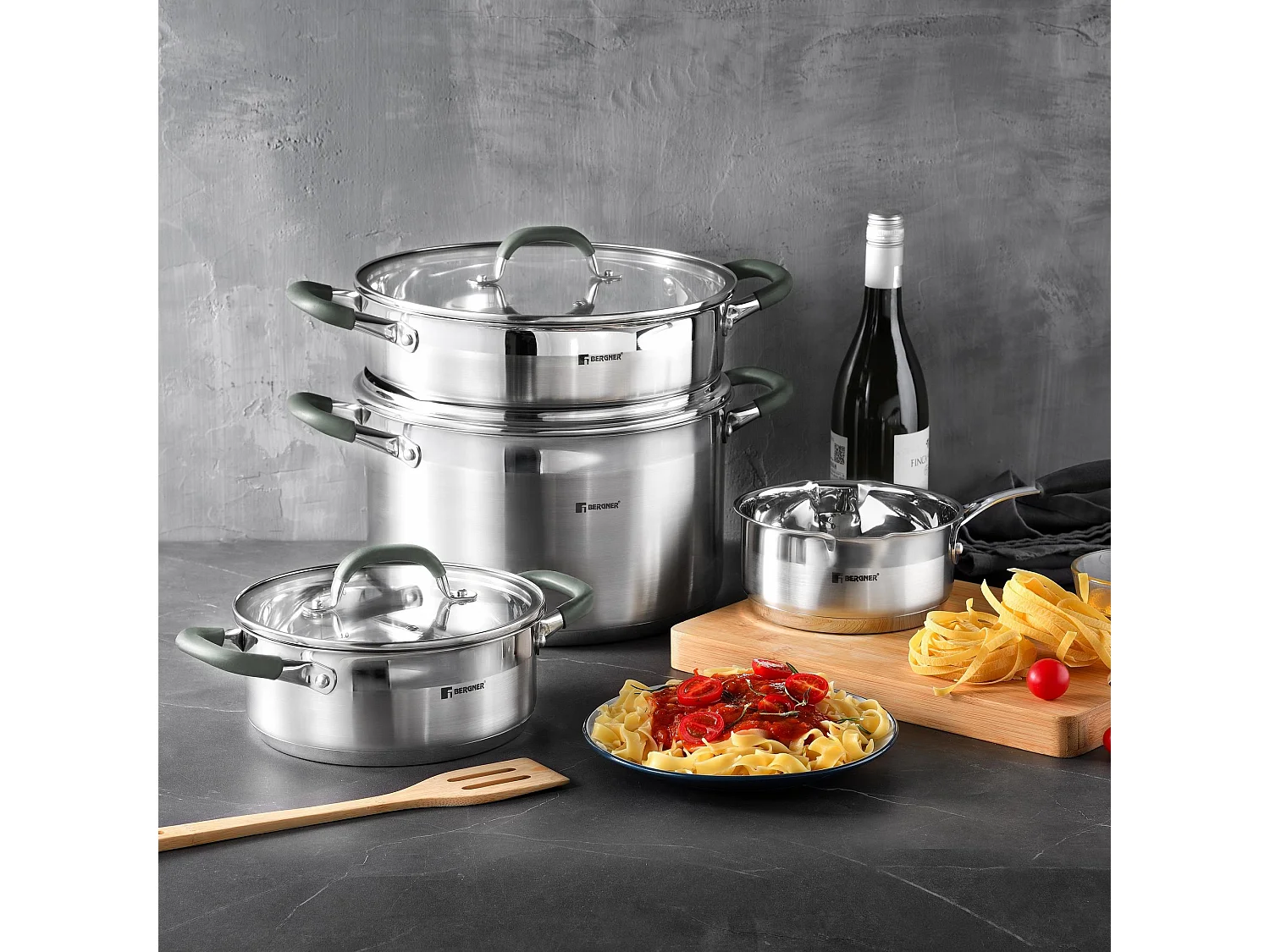 Marmite Ø28x16,5cm 9,5Len MIDNIGHT inox avec couvercle Bergner