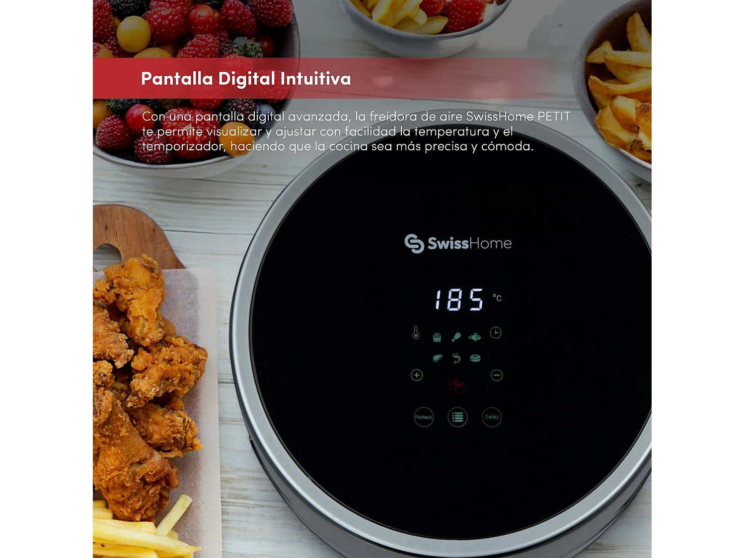 Friteuse à air 2,5L 1200W avec affichage numérique et température réglable 80-200ºC SwissHome