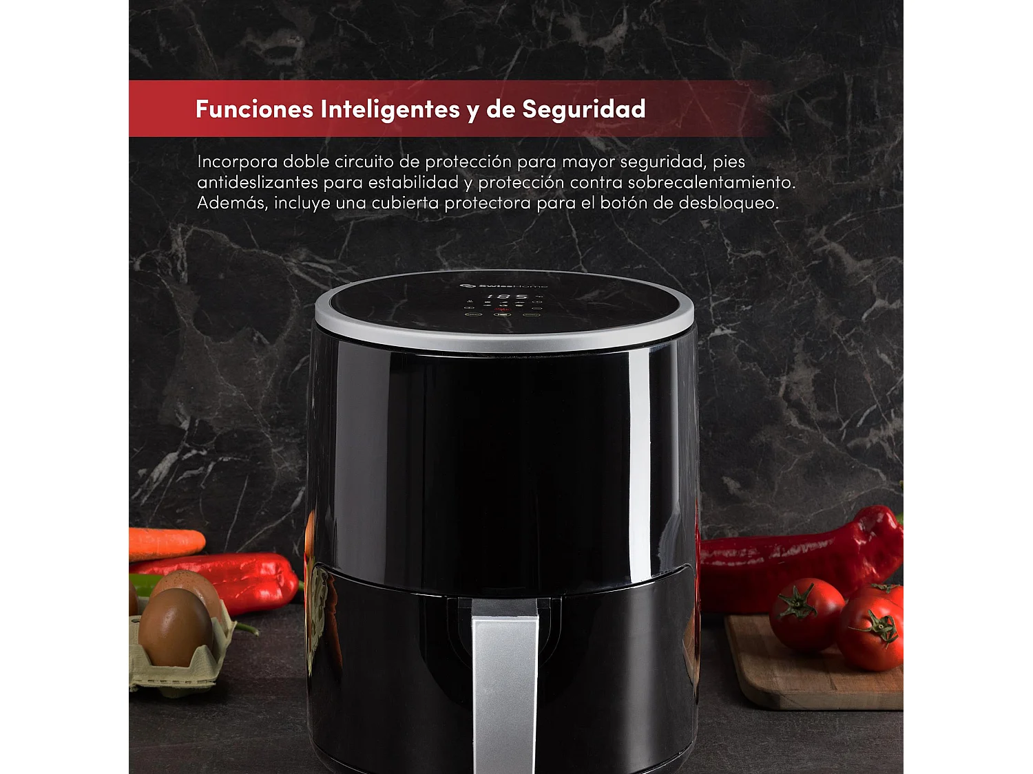 Friteuse à air 2,5L 1200W avec affichage numérique et température réglable 80-200ºC SwissHome