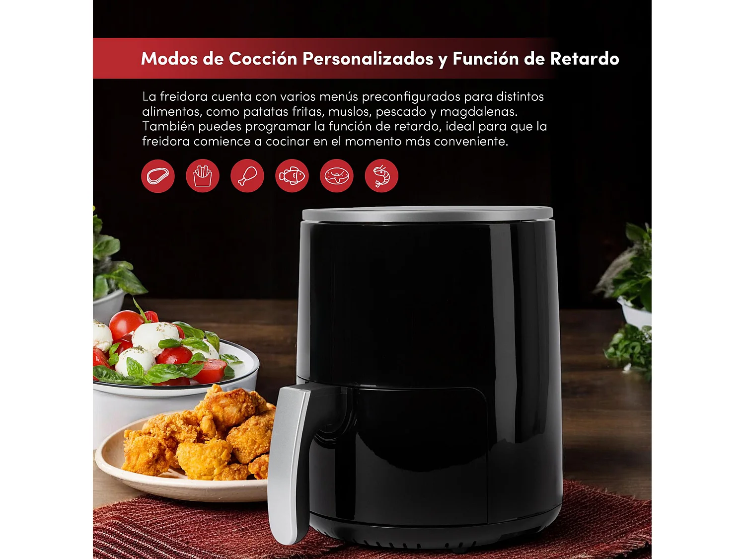 Friteuse à air 2,5L 1200W avec affichage numérique et température réglable 80-200ºC SwissHome