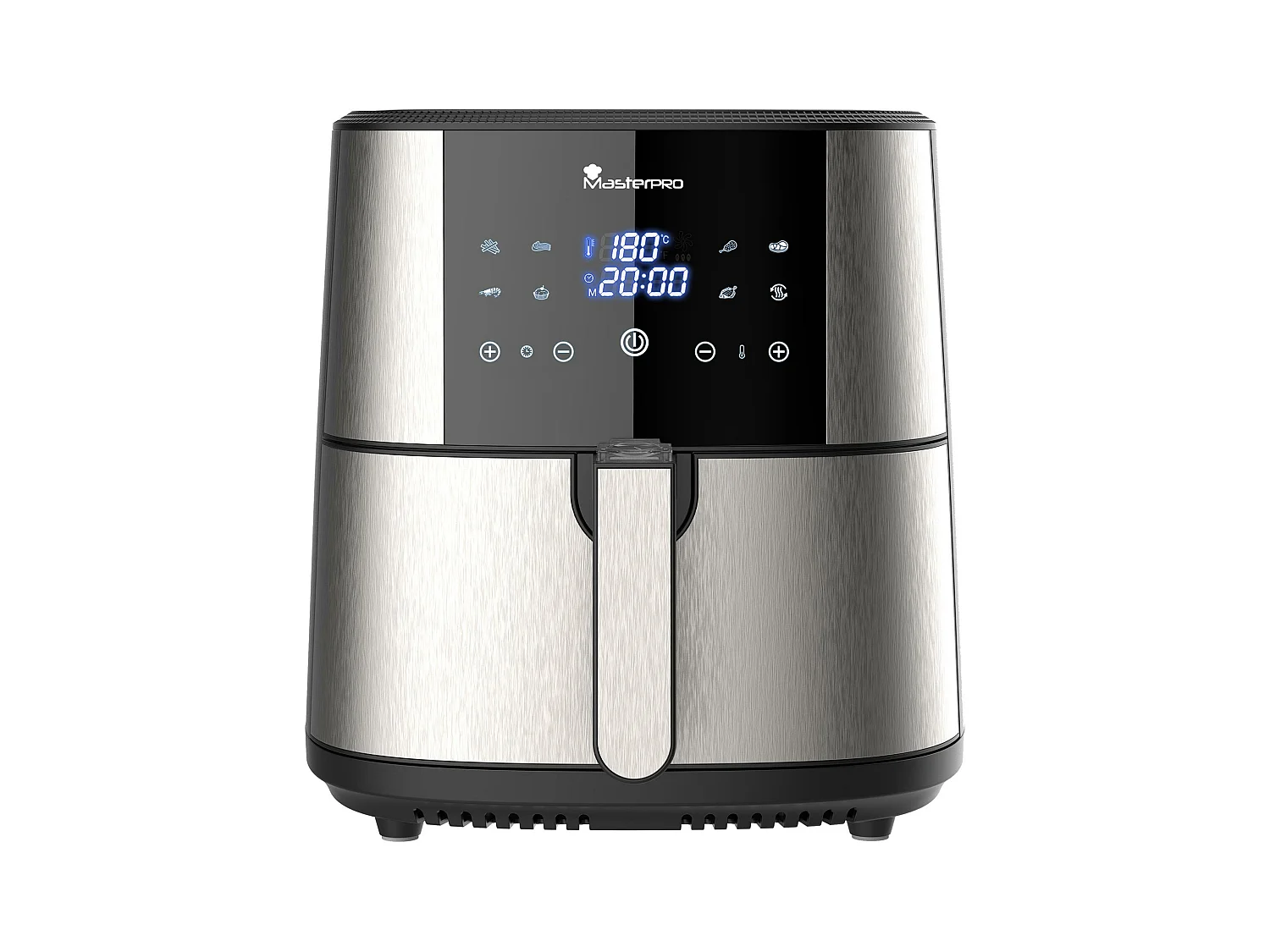 Friteuse à air sans huile d'une capacité de 6 L et d'une puissance de 1800 W avec écran tactile LED avec 8 fonctions MasterPRO différentes