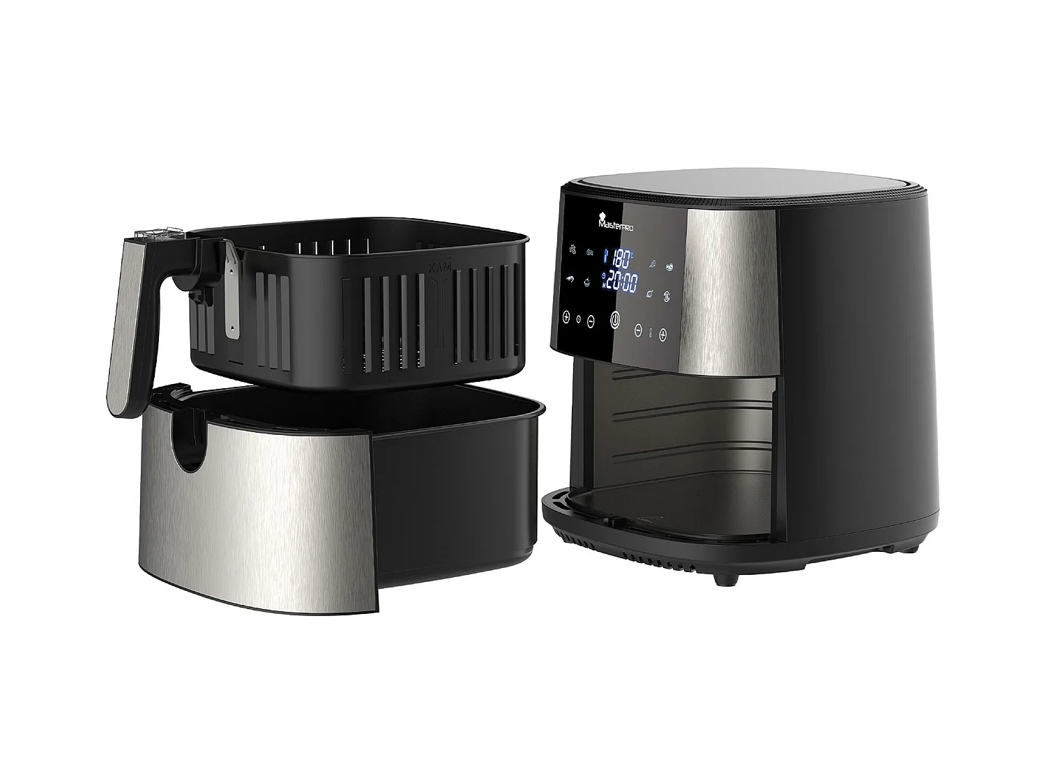 Friteuse à air sans huile d'une capacité de 6 L et d'une puissance de 1800 W avec écran tactile LED avec 8 fonctions MasterPRO différentes