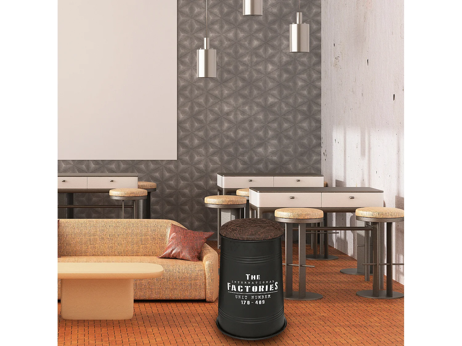 WELL HOME - Pouf canister "Joao", métal et bois, noir