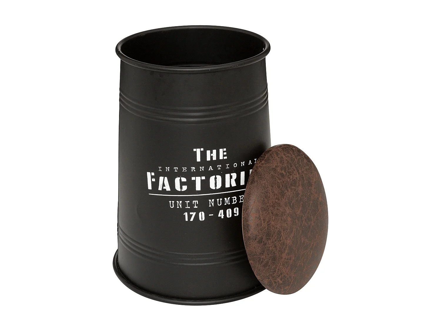 WELL HOME - Pouf canister "Joao", métal et bois, noir