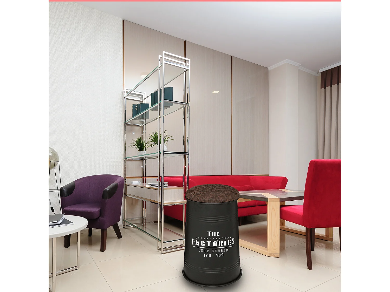 WELL HOME - Pouf canister "Joao", métal et bois, noir