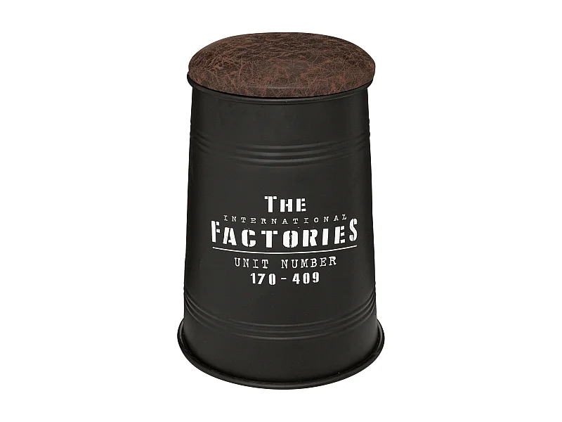 WELL HOME - Pouf canister "Joao", métal et bois, noir