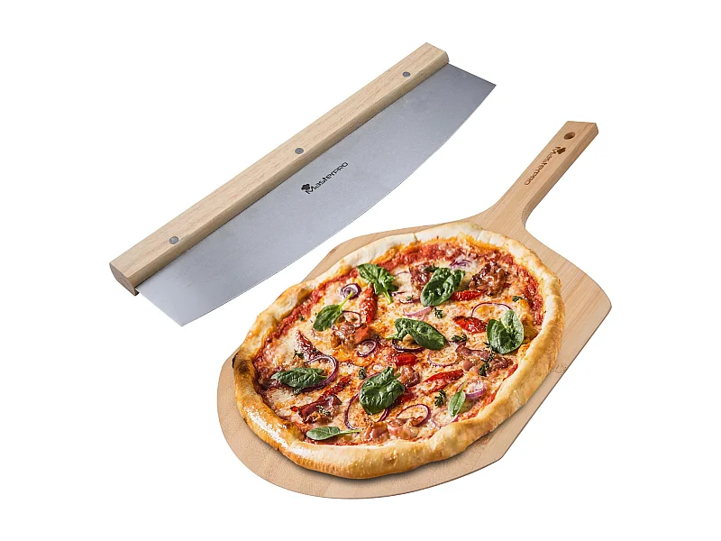 Set composé d'un coupe-pizza + planche à découper en bois MasterPRO