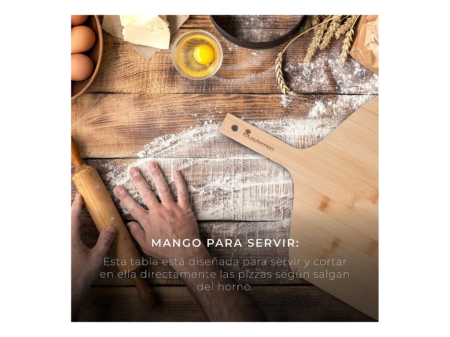 Set composé d'un coupe-pizza + planche à découper en bois MasterPRO