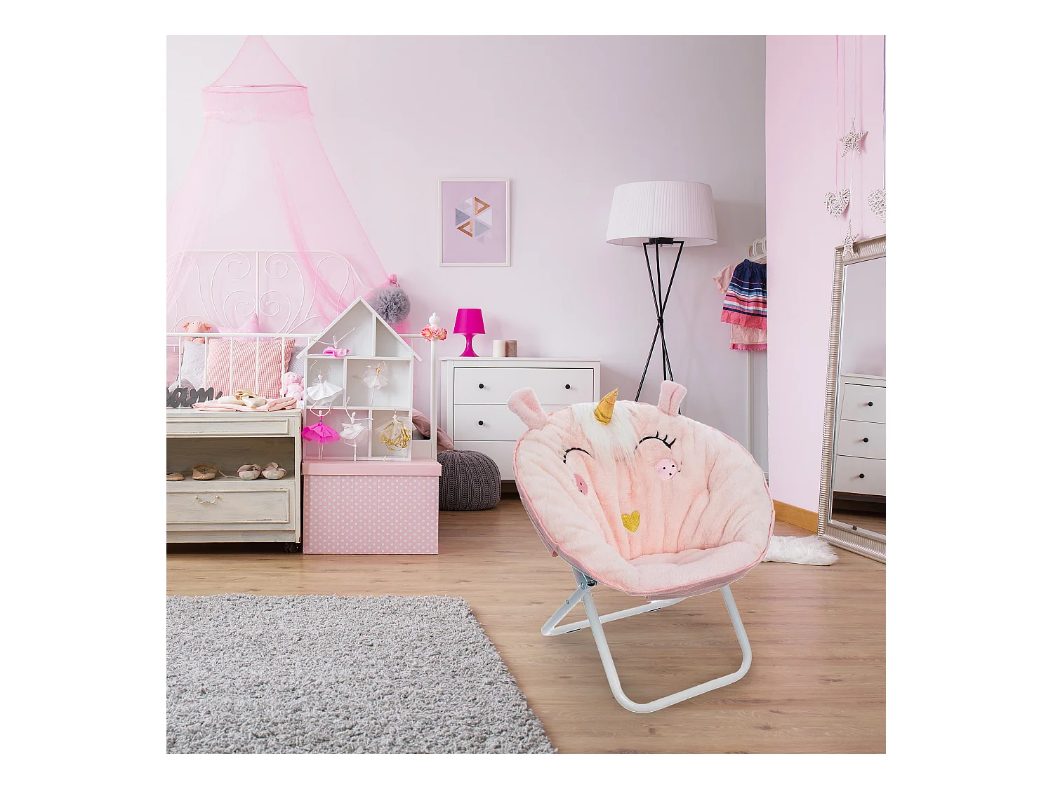 WELL HOME - Fauteuil pliant Licorne, tissu rose