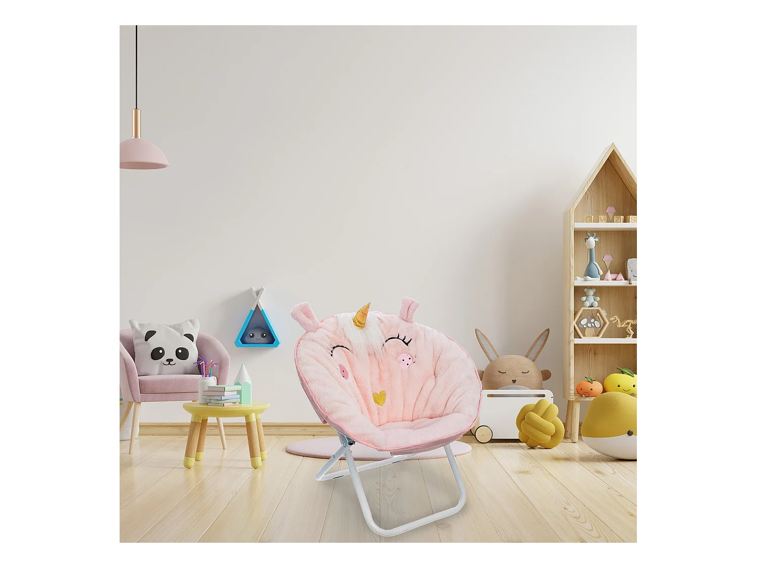 WELL HOME - Fauteuil pliant Licorne, tissu rose