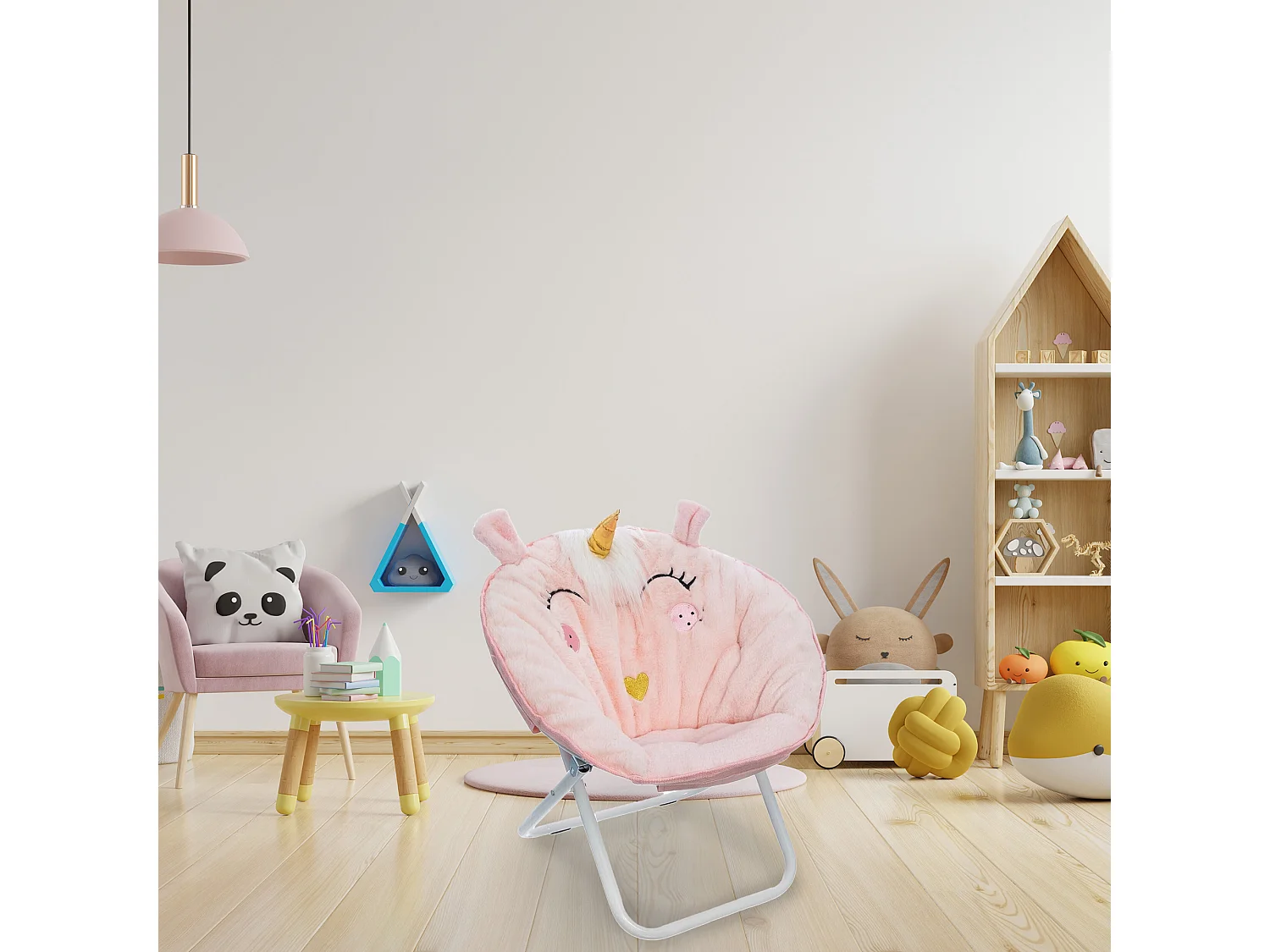 WELL HOME - Fauteuil pliant Licorne, tissu rose