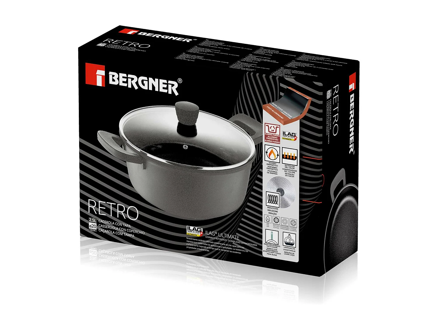 Cocotte Ø20x9,5cm en fonte d'aluminium RETRO avec couvercle Bergner