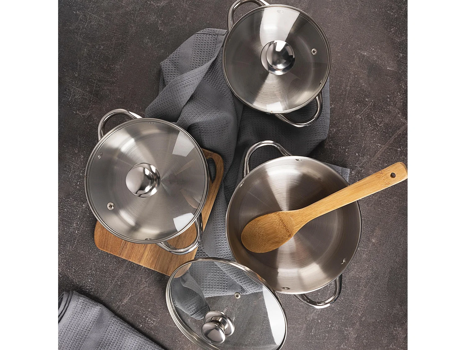 Set de 3 casseroles (Ø16Ø18Ø20cm) ALEA avec couvercles Bergner en inox