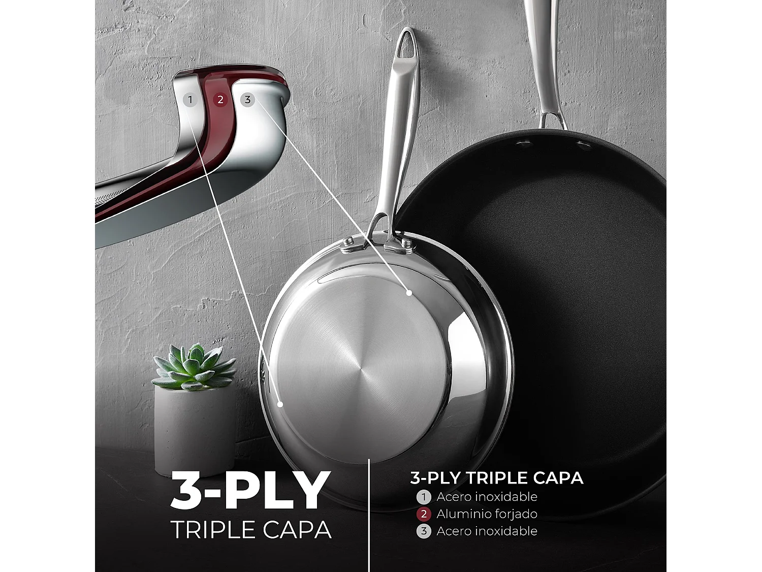 Poêle inox antiadhésive ARGENT Ø24x5cm de MasterPRO