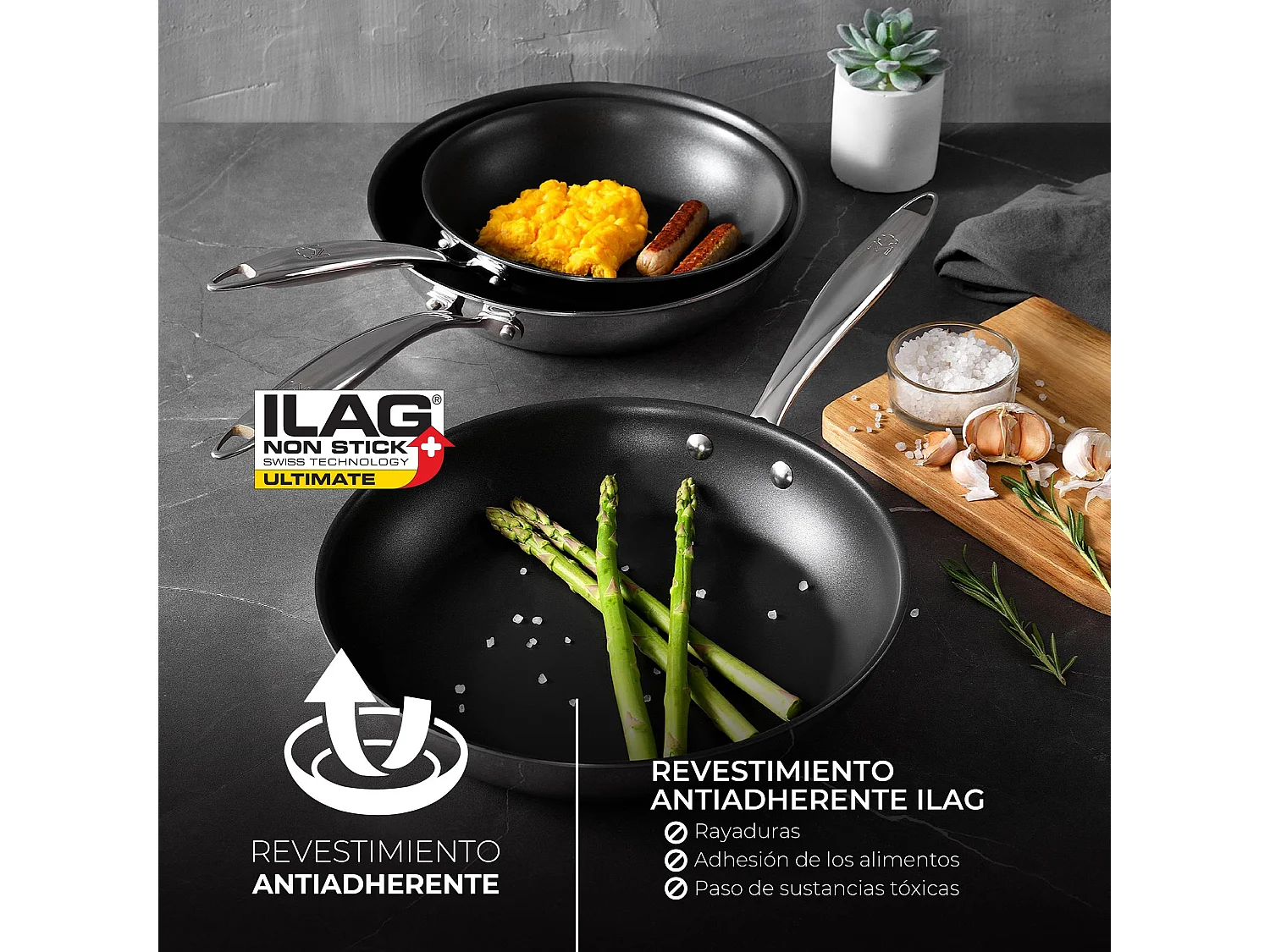 Poêle inox antiadhésive ARGENT Ø24x5cm de MasterPRO