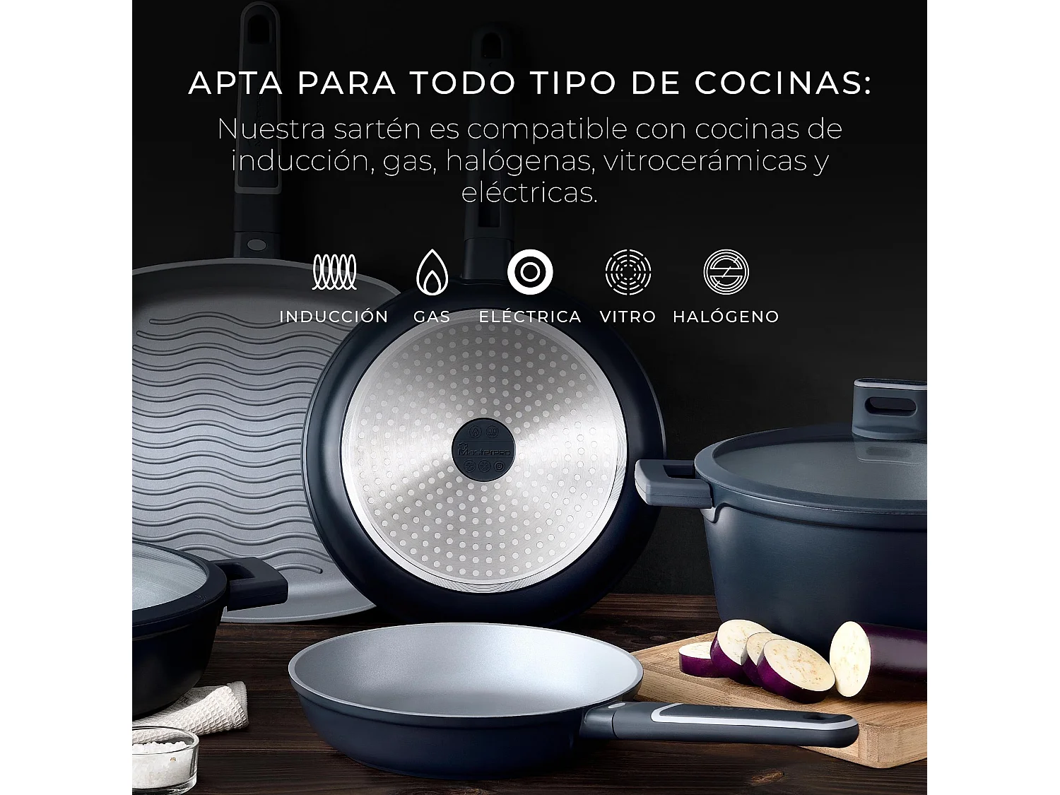 Lot de 2 poêles Ø20Ø26cm INDIGO en fonte d'aluminium antiadhésive MasterPRO