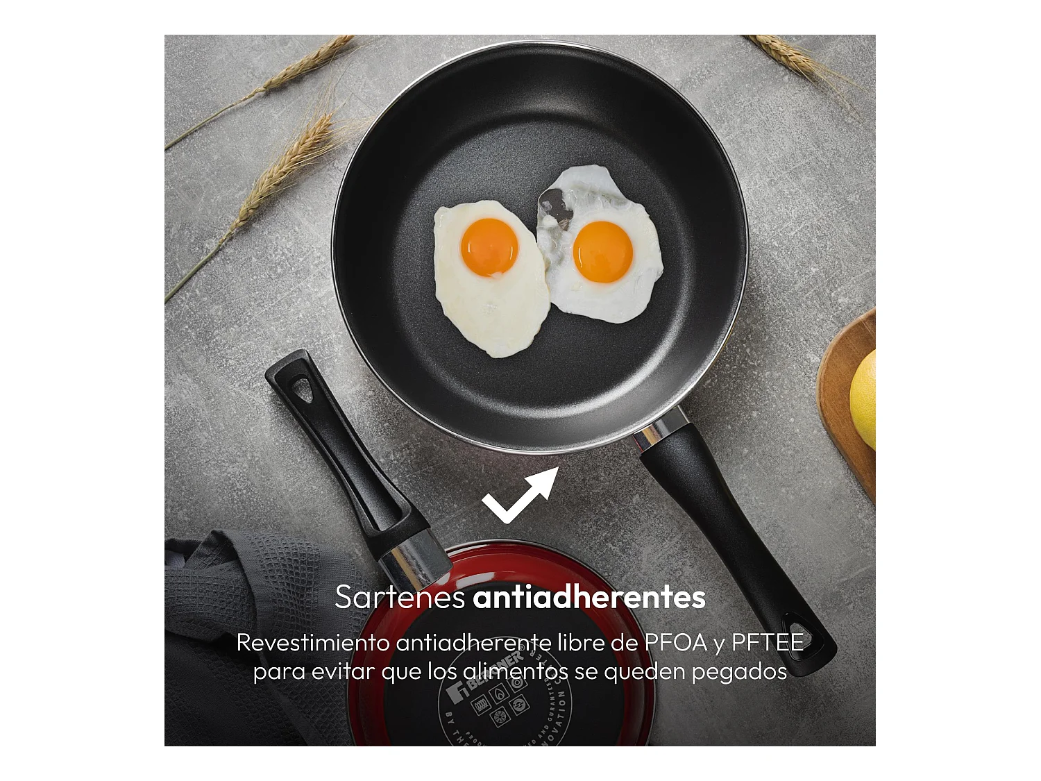 Lot de 2 poêles CLASSIQUE Ø20Ø26cm antiadhésives en aluminium forgé + ustensiles de cuisine Bergner vert