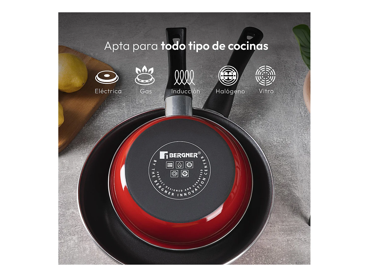 Lot de 2 poêles CLASSIQUE Ø20Ø26cm antiadhésives en aluminium forgé + ustensiles de cuisine Bergner vert