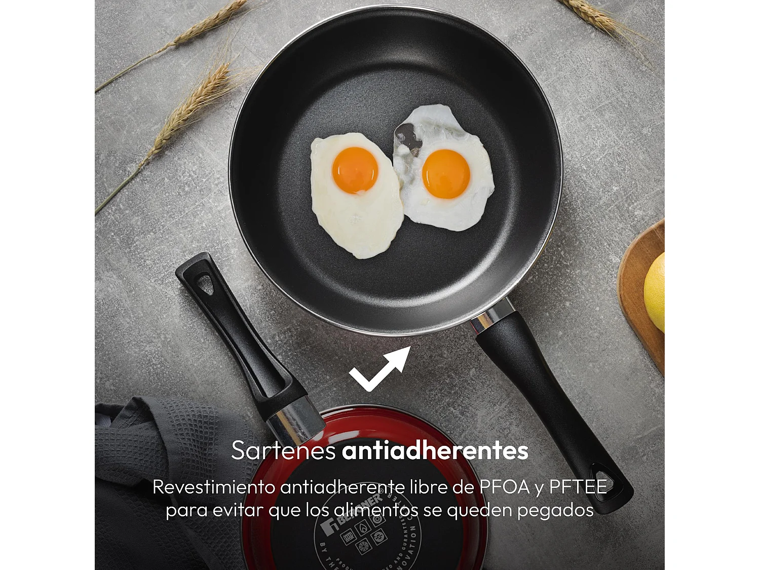 Lot de 2 poêles CLASSIQUE Ø20Ø26cm antiadhésives en aluminium forgé + ustensiles de cuisine Bergner vert