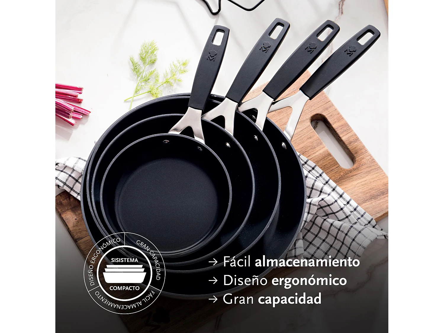 Lot de 3 poêles Ø20Ø24Ø28cm et 3 protections antiadhésives MasterPRO en aluminium forgé